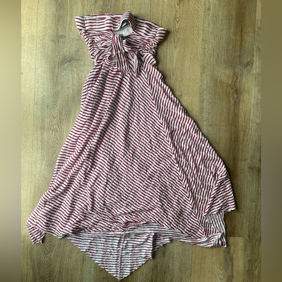 Maeve Anthropologie Red White Striped Strapless Dress S Handkerchief Hem Boho - Picture 4 of 5